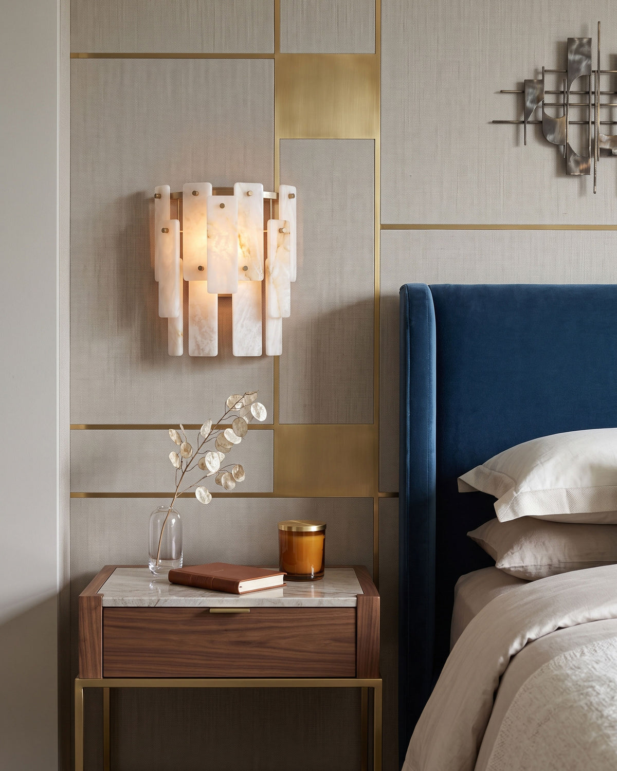 Albright Natural Alabaster Wall Sconce alabaster panel and brass accent detail